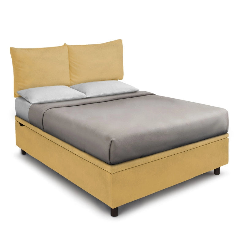 Letto imbottito Matrimoniale 180x200 cm Soft - Contenitore,Microfibra,Ocra