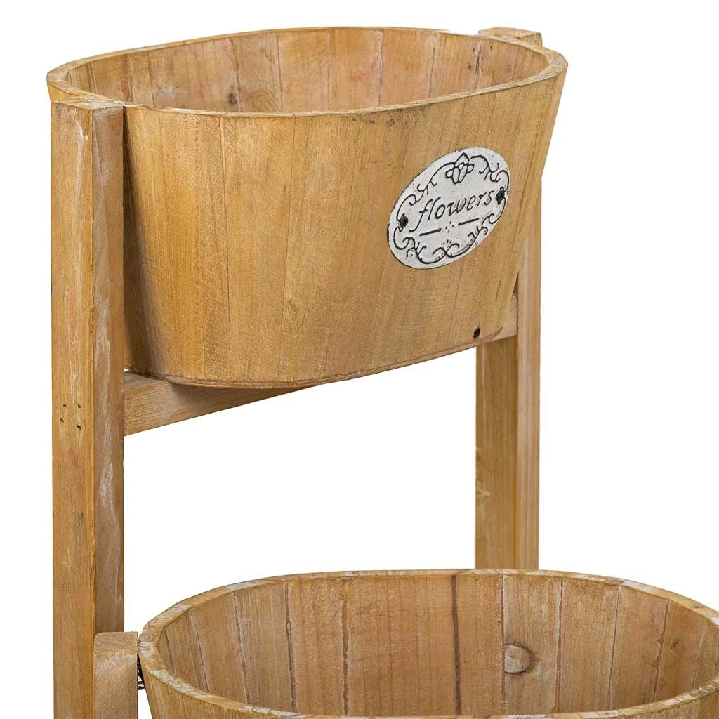 Supporto con 3 cesti in legno marrone 89x18x79h