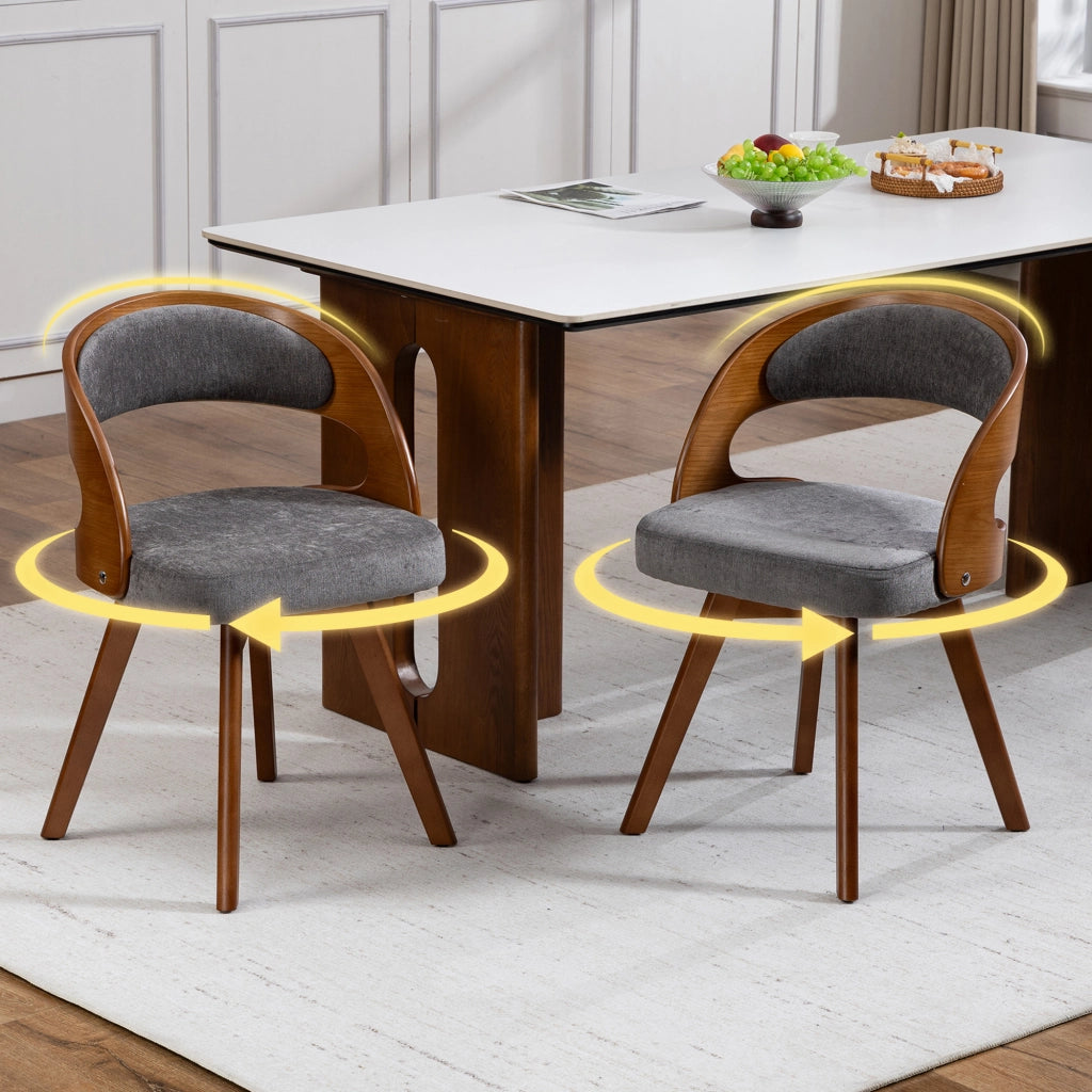 Sedia da pranzo girevole 360° con schienale ergonomico e seduta imbottita - in lino grigio