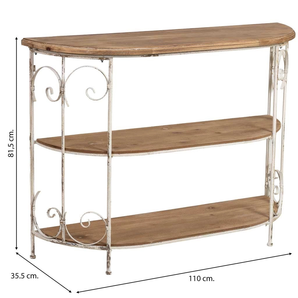 Scaffale in legno bianco con 3 ripiani 110x35,5x81,5h cm