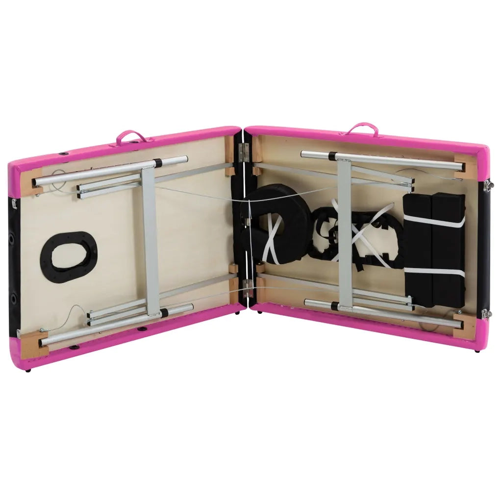 Lettino Massaggio Pieghevole 2 Zone in Alluminio Nero e Rosa 110232