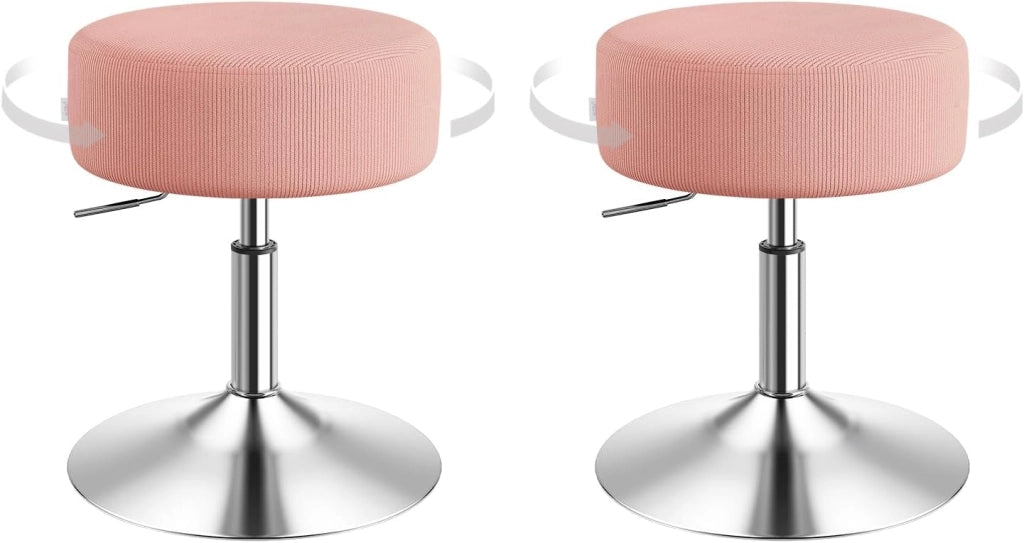 Set di 2 Sgabelli Bassi da Bar, Sgabello Regolabile in Altezza, Sedia da Trucco, Sgabello Girevole con Sedile in Velluto a Coste, Base in Metallo, per Salone, Massaggi, Nuvola Bianca