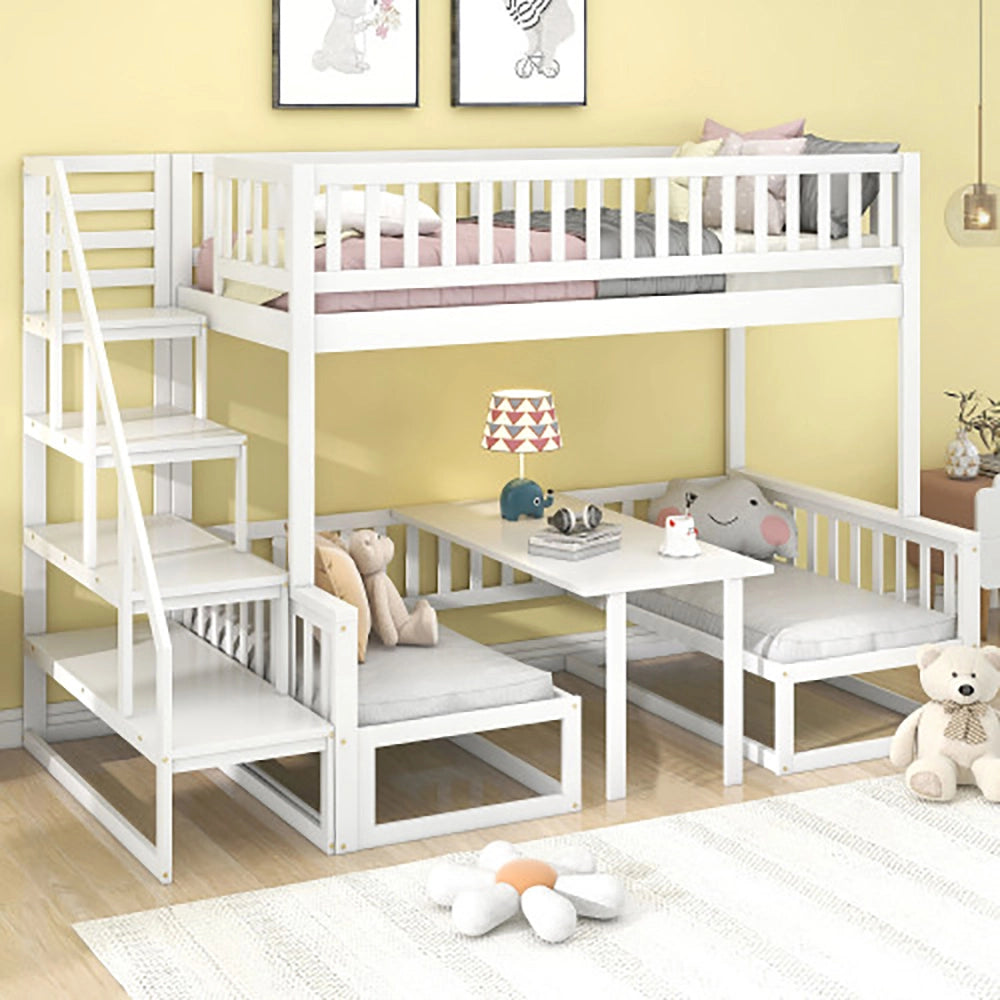 Letto a castello con scala e divano - Xylo - 90x200 cm - Bianco - Tavolo regolabile