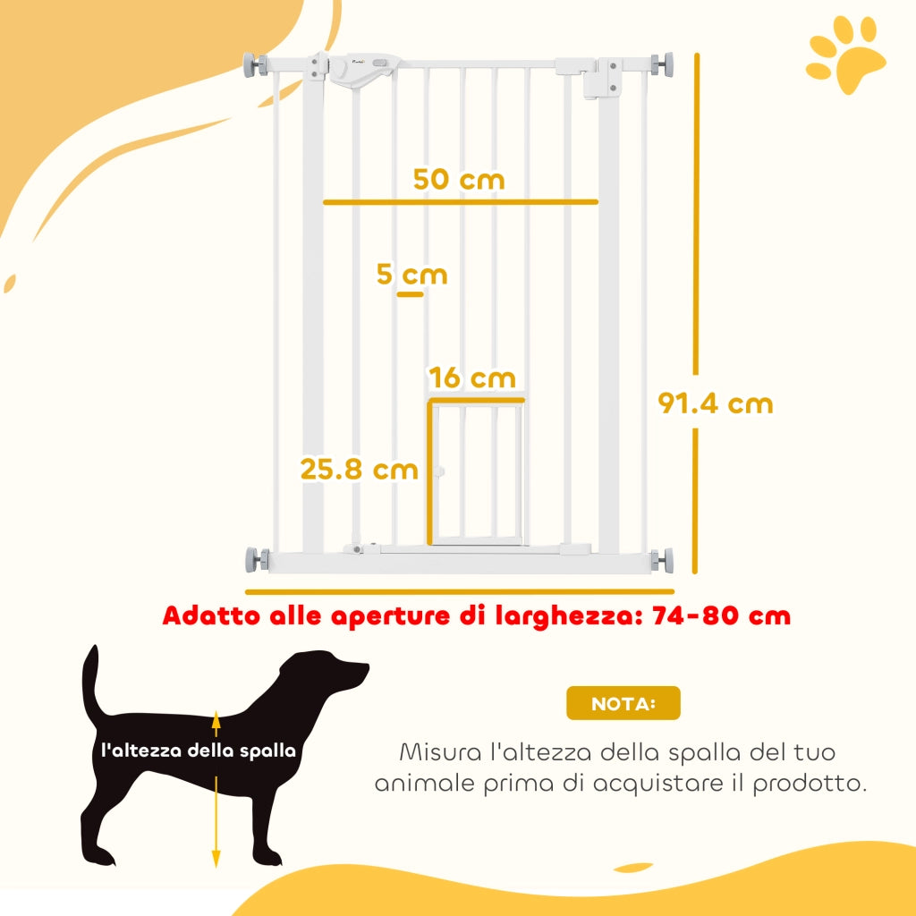Cancelletto per Cani con Porta ¨C Zephmum ¨C Bianco 74-80x91.4cm