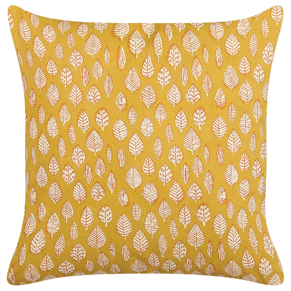 Cuscino decorativo cotone con motivo a foglie 45 x 45 cm nappe decorative rivestimento sfoderabile accessori decorativi