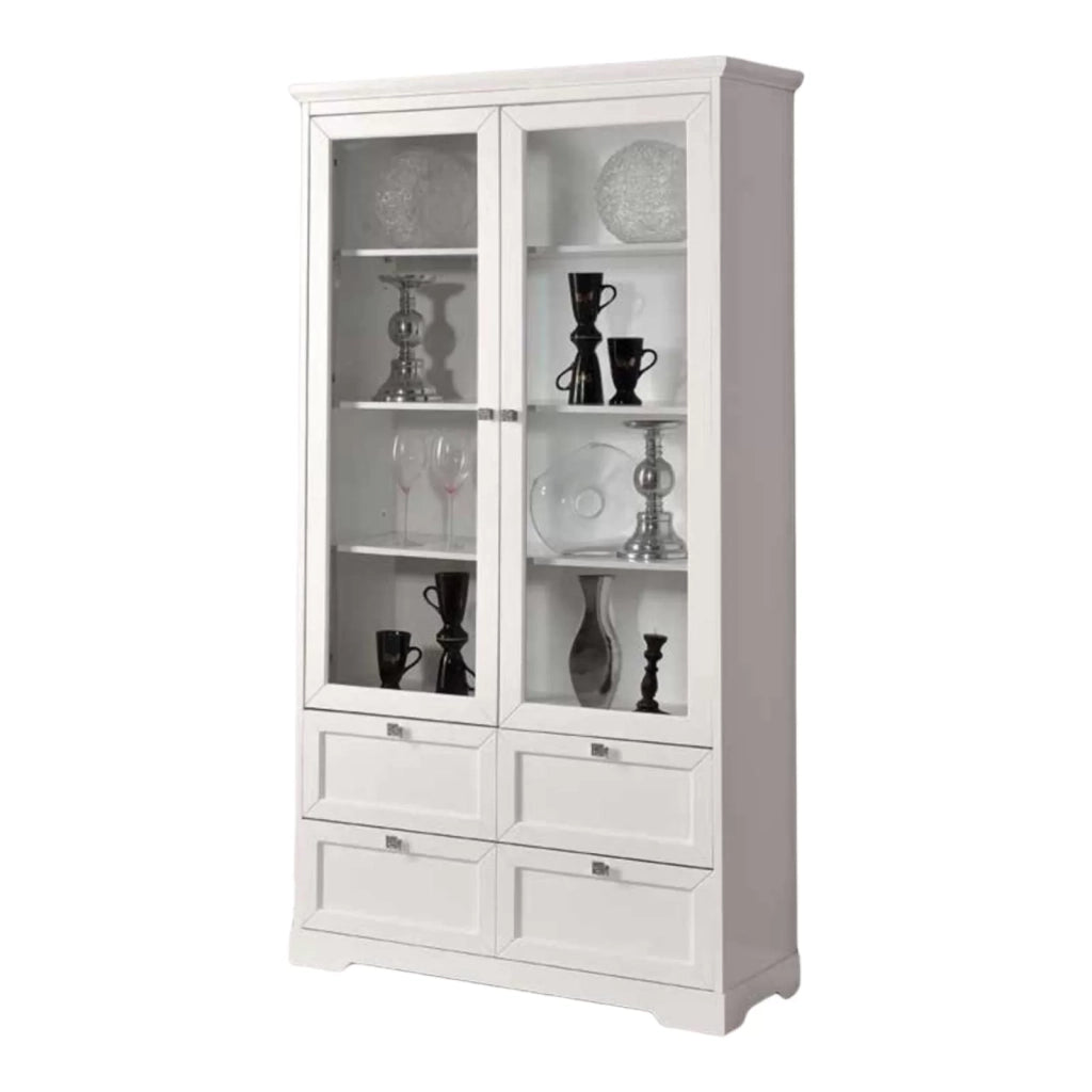 Vetrina  2 porte in legno shabby bianco opaco l.100 p.40 h.190 - Mobili 2G