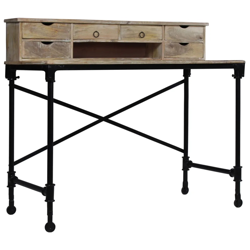 Scrivania in Legno Massello di Mango e Acciaio 110x50x96 cm 244947