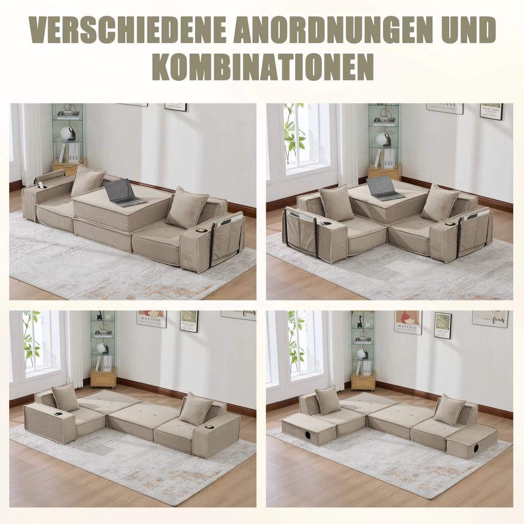 DIVANO Modulare 162x78x66 cm Tessuto a coste Kaki con 2 cuscini