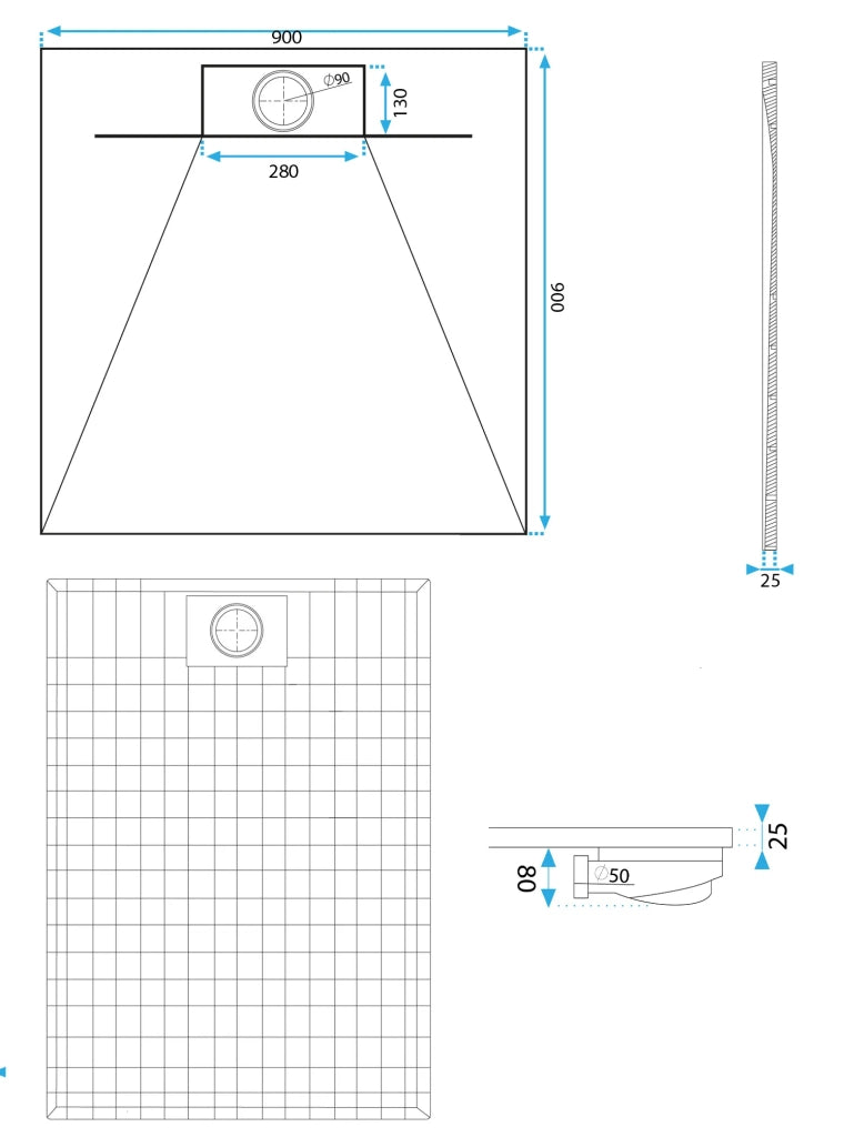 Piatto Doccia Bazalt White 90x90
