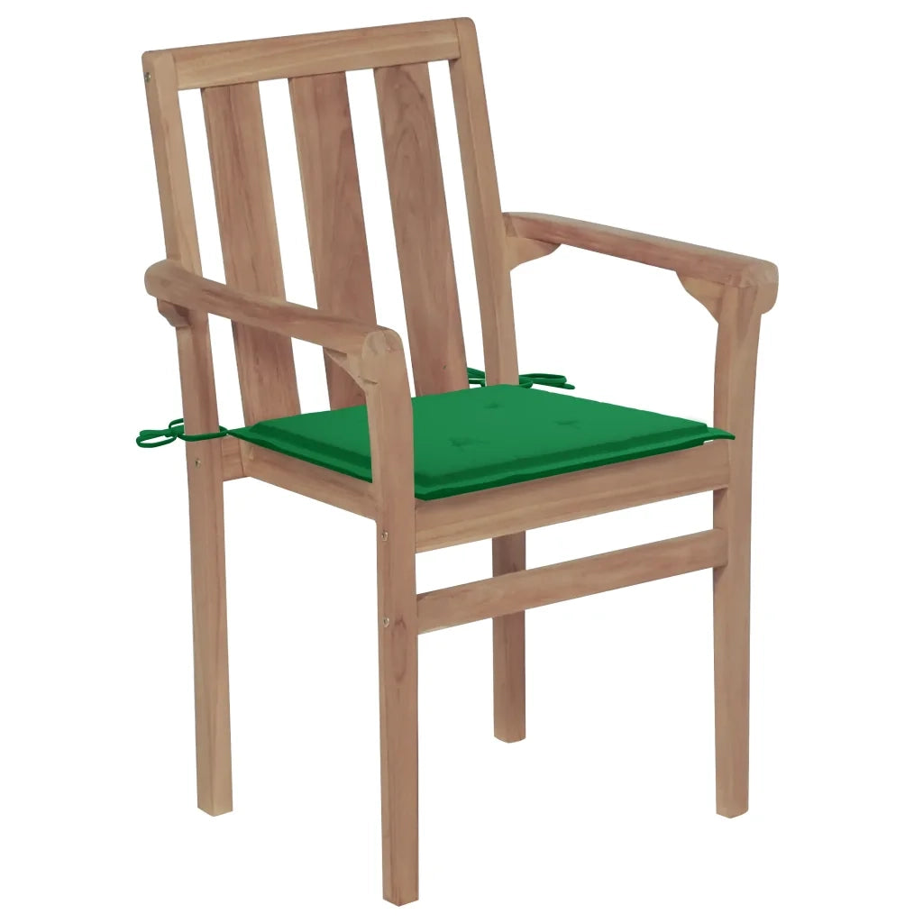 Sedie da Giardino 2 pz con Cuscini Verdi Massello di Teak 3062213