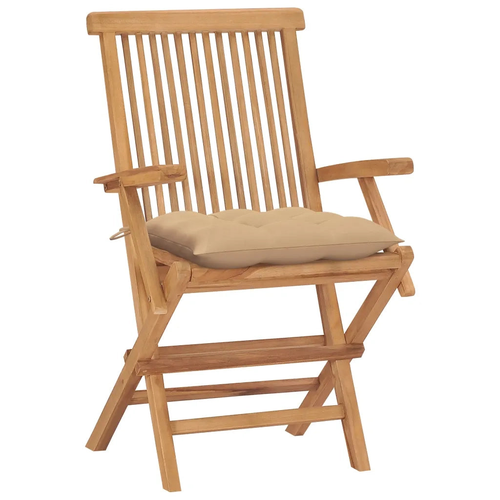 Sedie da Giardino con Cuscini Beige 4 pz | Sedie da Esterno Legno Massello di Teak