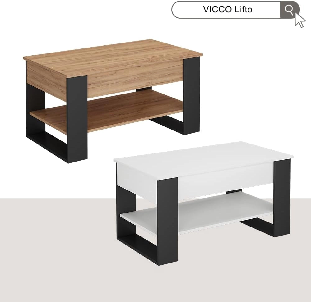 Tavolino Lifto, Bianco/antracite, 92 x 51 cm con funzione di sollevamento