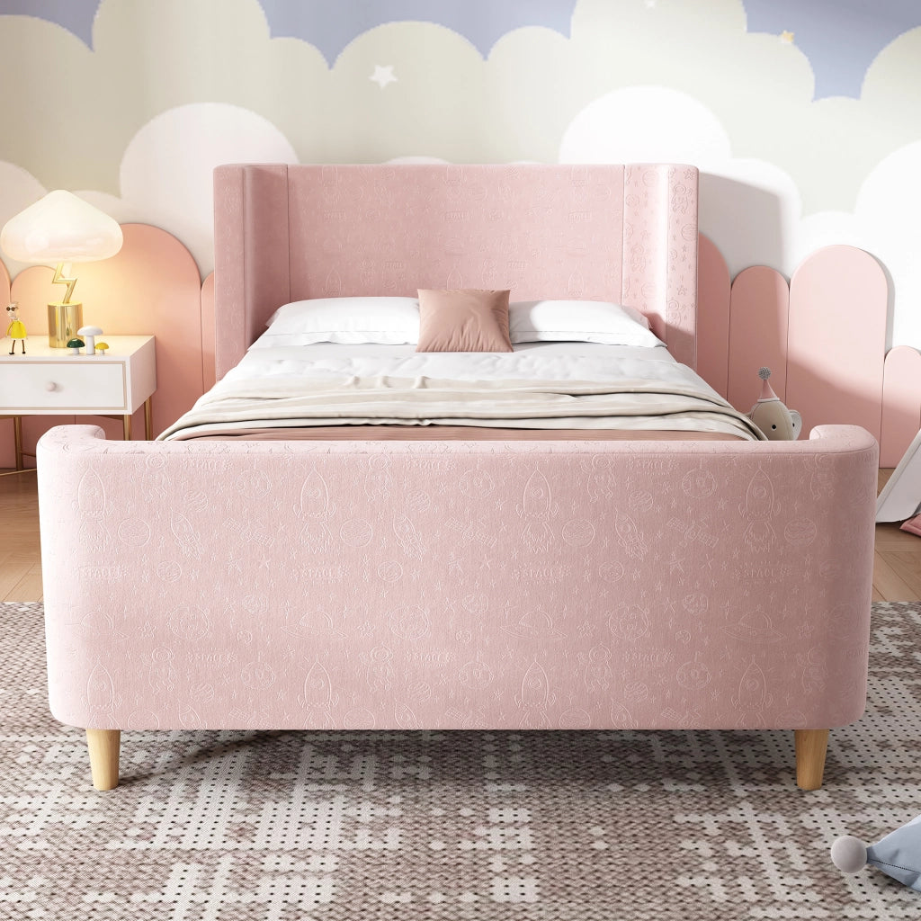 LETTO per bambini a slitta 90 x 200 cm rosa in velluto