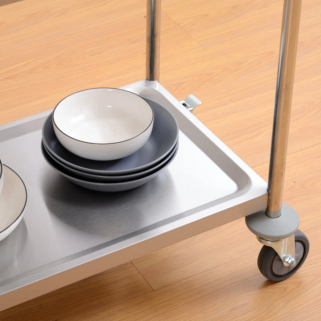 Easycomfort Carrello Cucina 2 Ripiani, Carrello con Ruote Portatutto, Carrello Portavivande in Acciaio Inox, 71x41x81cm, Argento