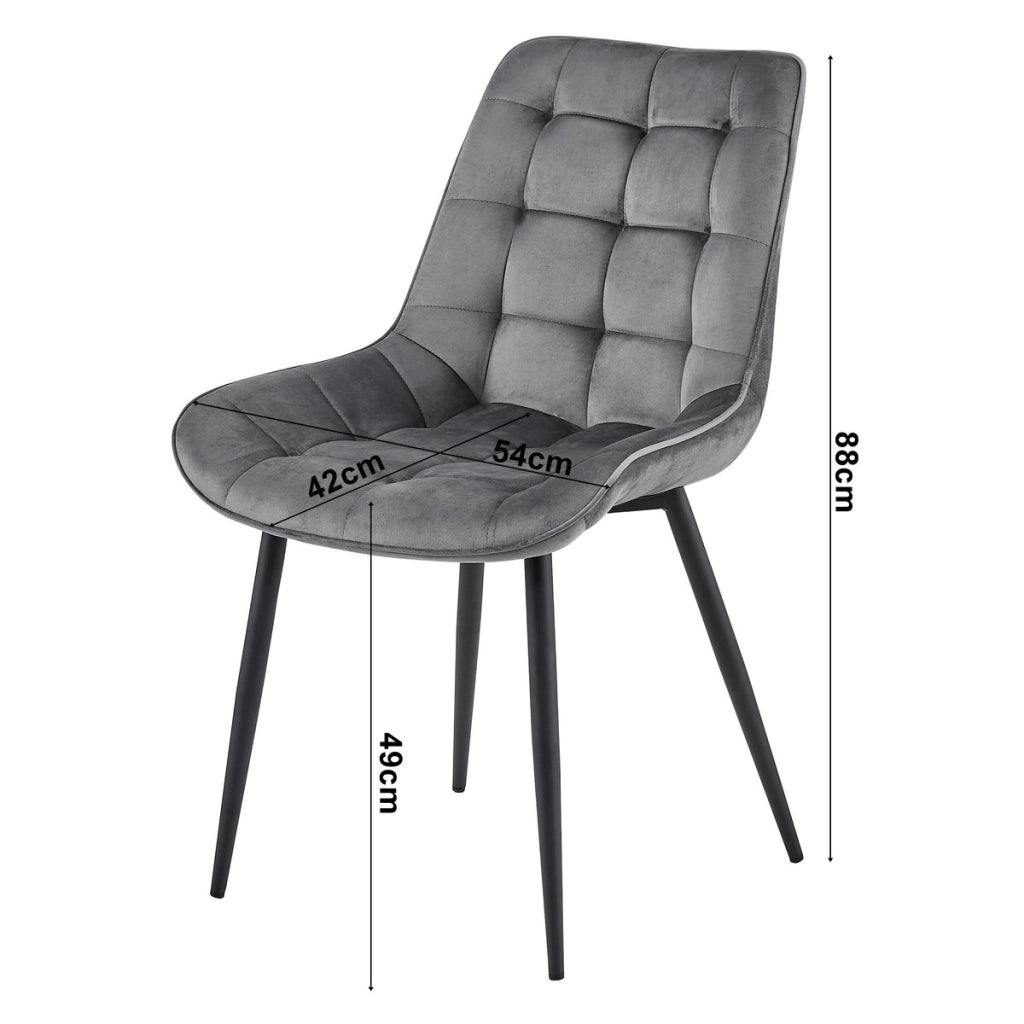 Set di 2 sedie Bera in velluto grigio argento con gambe nere