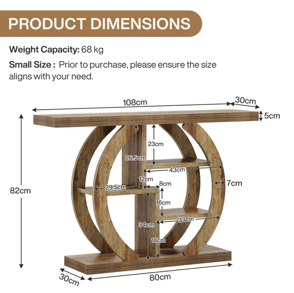 Tavolo consolle con 4 ripiani; 108 cm; in legno marrone