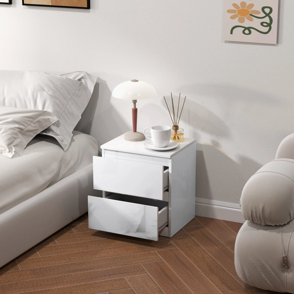 Comodino con 2 Cassetti ¨C zephmum ¨C Bianco Lucido 40x34x45 cm