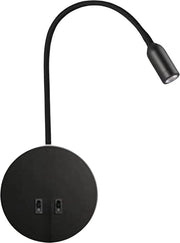 Lampada da lettura LED 3W+8W - Lampada da parete regolabile - 1 pezzo - Nero