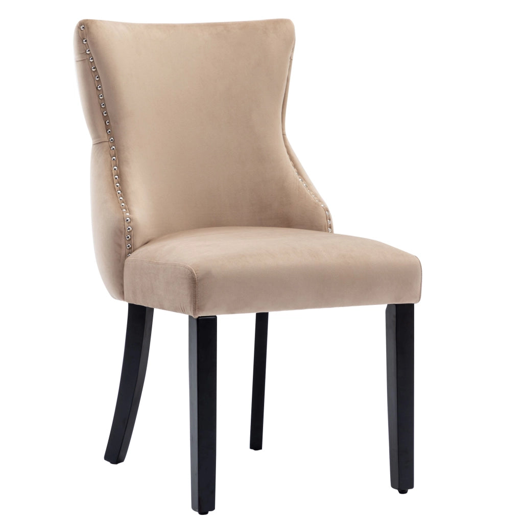 Sedie da Pranzo Imbottite in Velluto ¨C Xylo ¨C Beige, Gambe in Legno Massello, Set 2 Pezzi