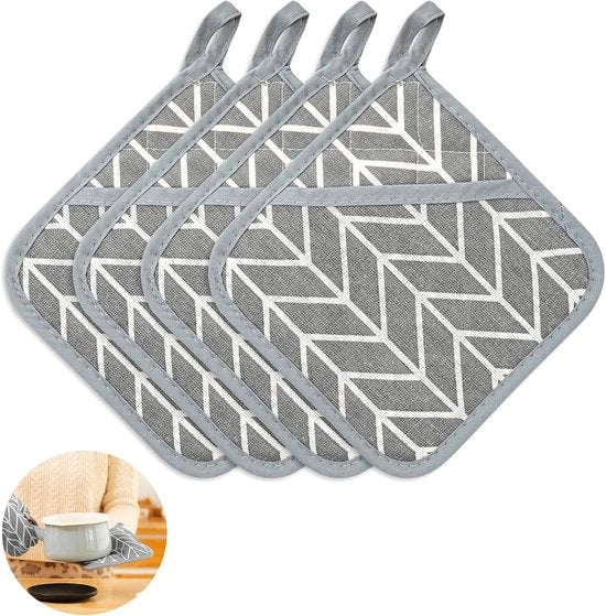Pannenlappen in cotone resistente al calore, 4 pezzi 17 x 17 cm per cucina e forno - Nero