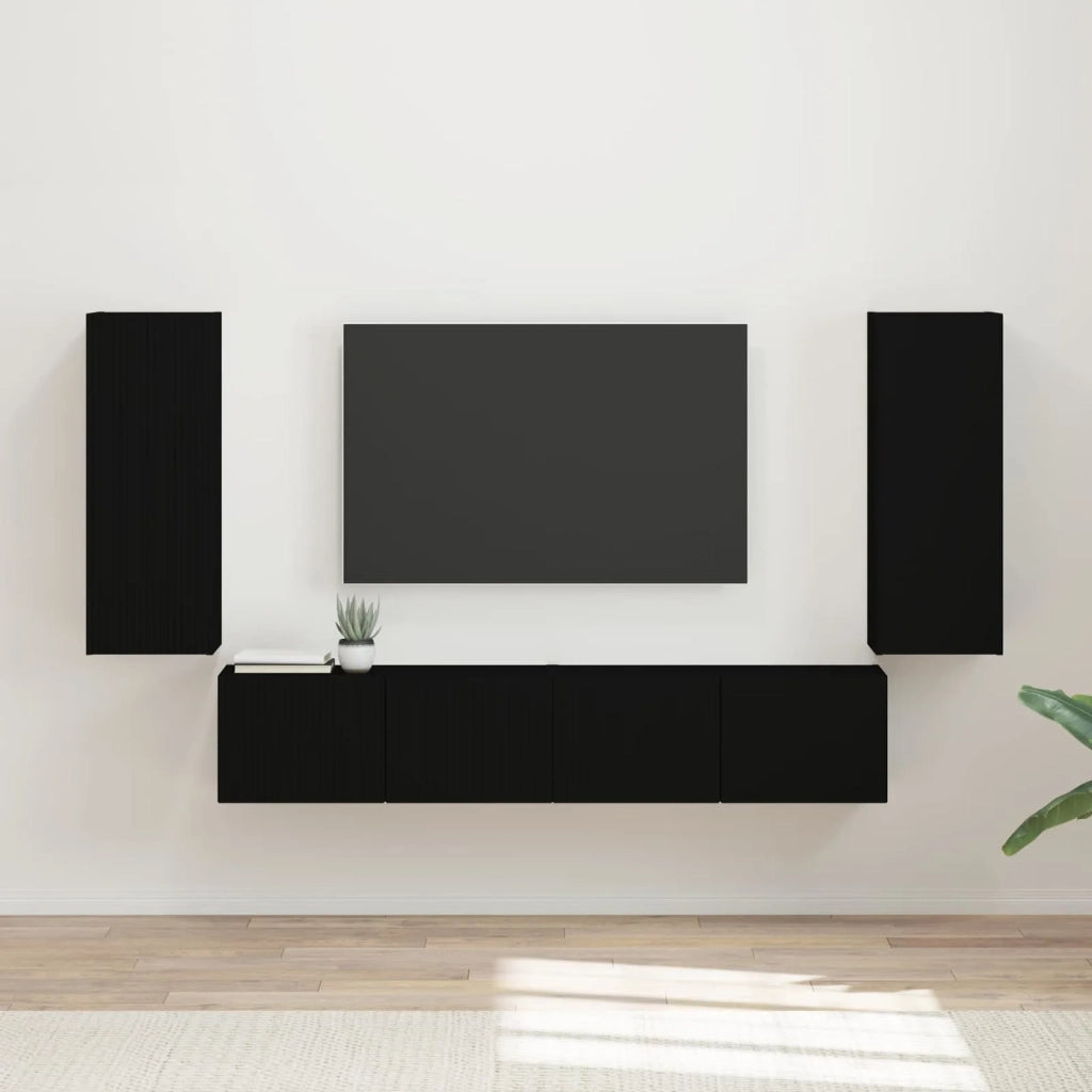 Set di Mobiletto da TV a Parete 4 pcs Nero Legno multistrato 3408917