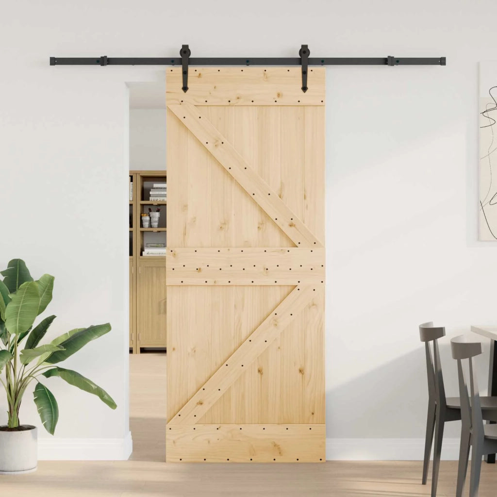 Porta scorrevole NARVIK Naturale e Nero 85 x 210 cm (213,5 cm)