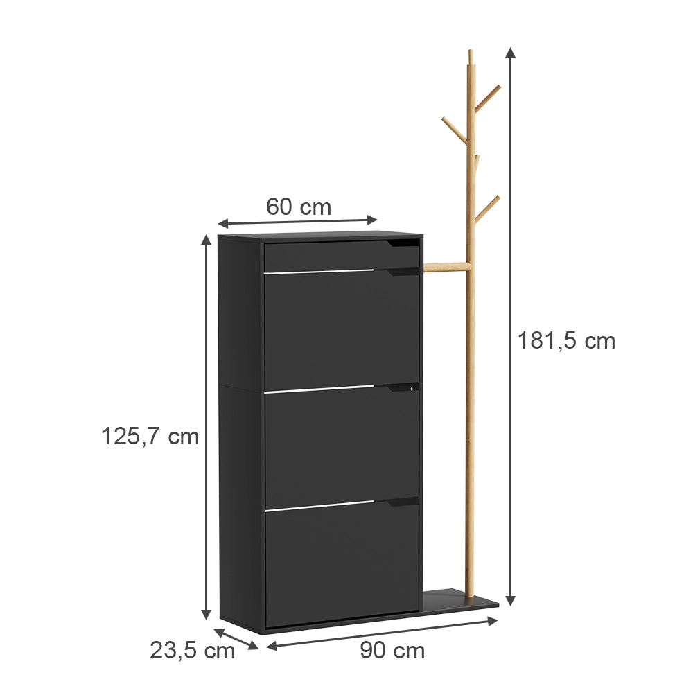 Vicco Armadio per le scarpe Nero 90 x 181.5 cm con 3 scomparti, 1 cassetto