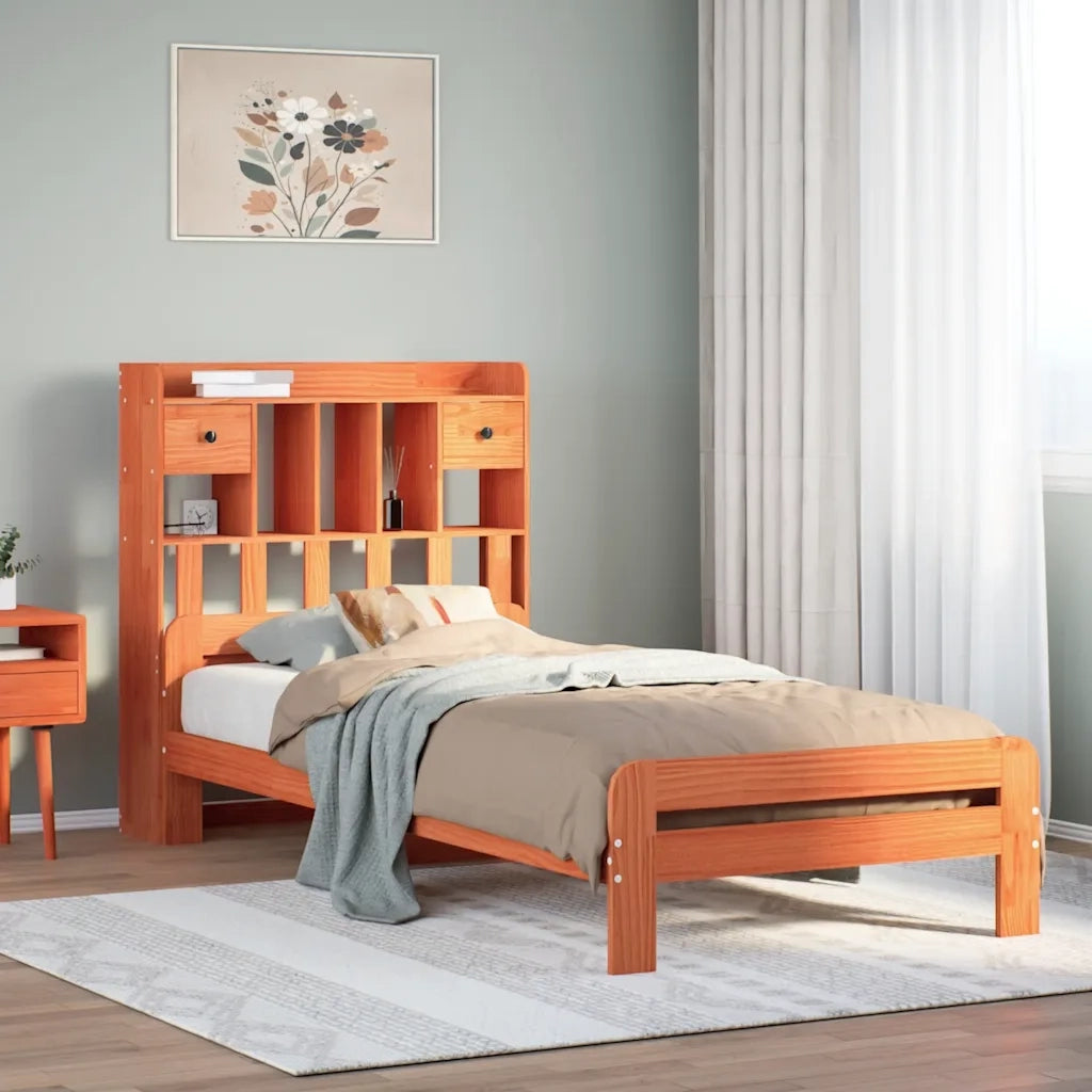 Letto Libreria senza Materasso Marrone Cera 75x190 cm in Pino