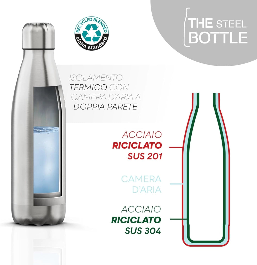 The Steel Bottle Bottiglia termica in Acciaio Inox Capacità 500 ml Chiusura Ermetica - Argento