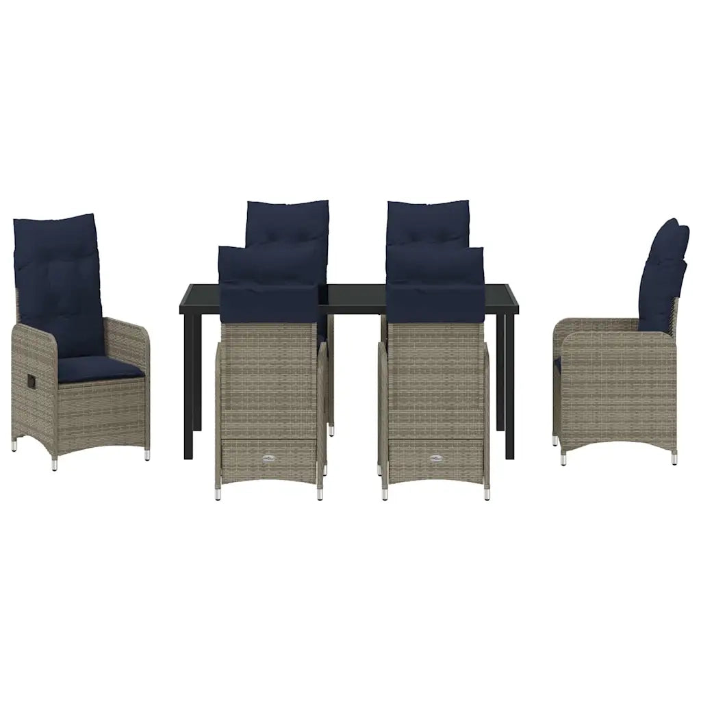 Set da Pranzo per Giardino con cuscino 7 pcs Nero polyrattan