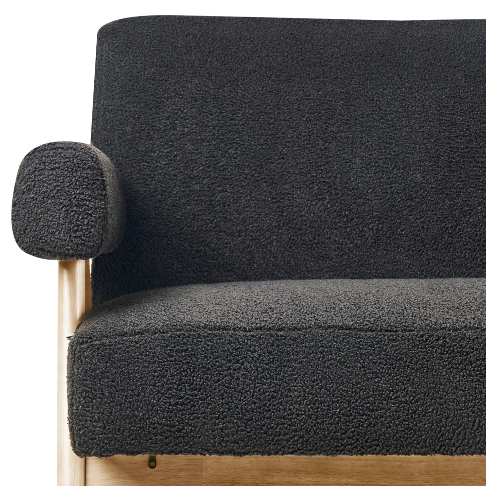 Set di divani Nero e marrone chiaro Divano a 2 posti Panca Boucle Rivestimento Retro Design Gambe di legno Soggiorno