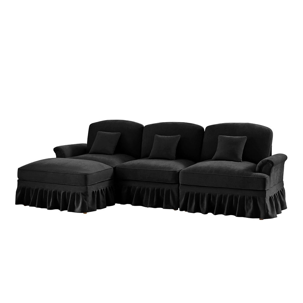 Divano modulare 3 posti - Xylo - Forma L, chenille, mid-century, nero