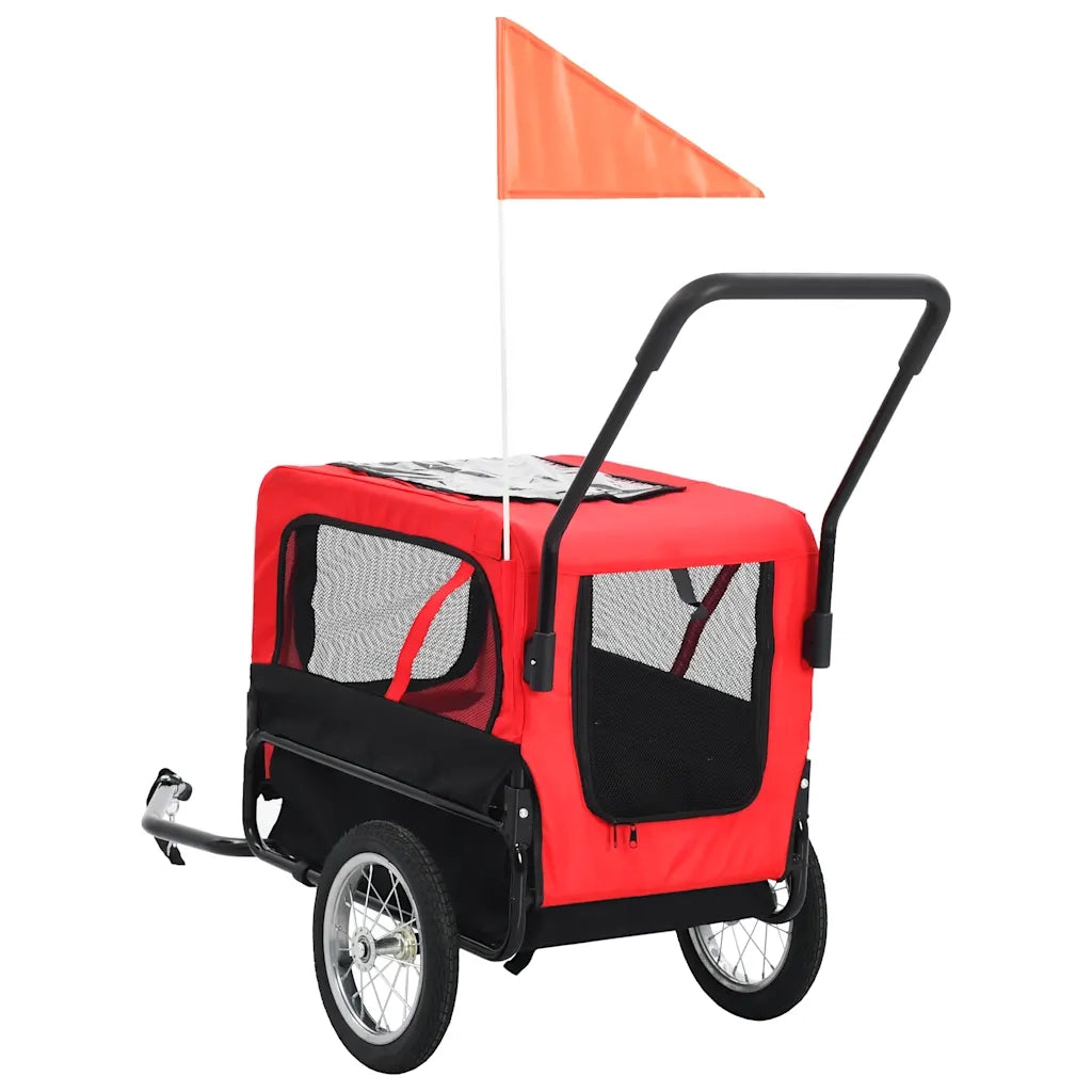 Rimorchio per Animali Domestici e Passeggino 2in1 Rosso e Nero 91762