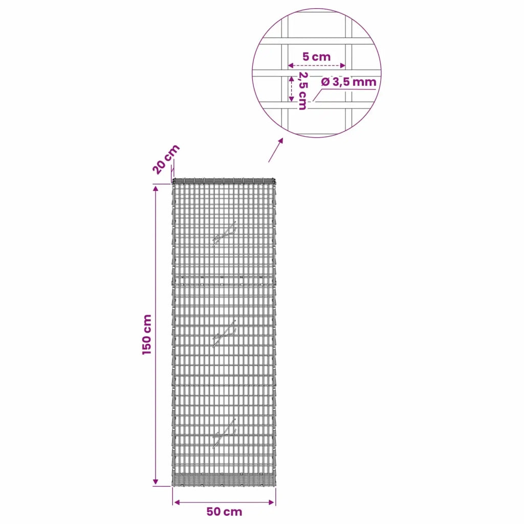 Gabione con Filo da 3,5 mm e Rete da 5x2,5 cm 50x20x150 cm 3461683