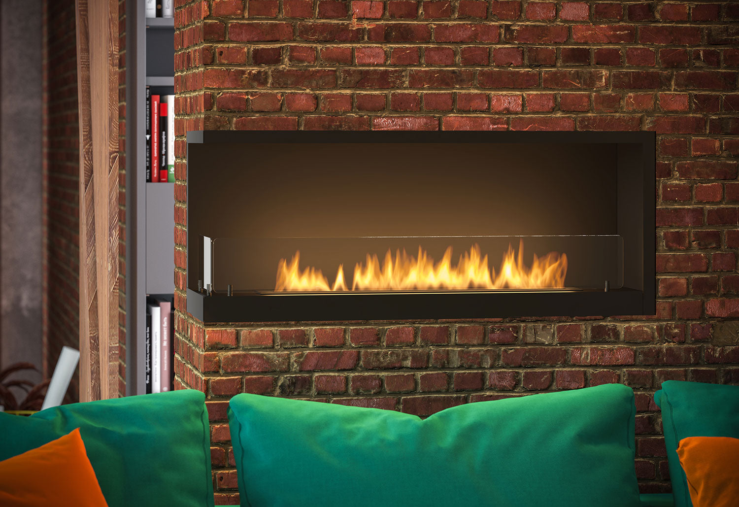 Camino a Bioetanolo da Incasso 110x45 cm Inside L1100 V2 Angolo a Sinistra Nero con Vetro