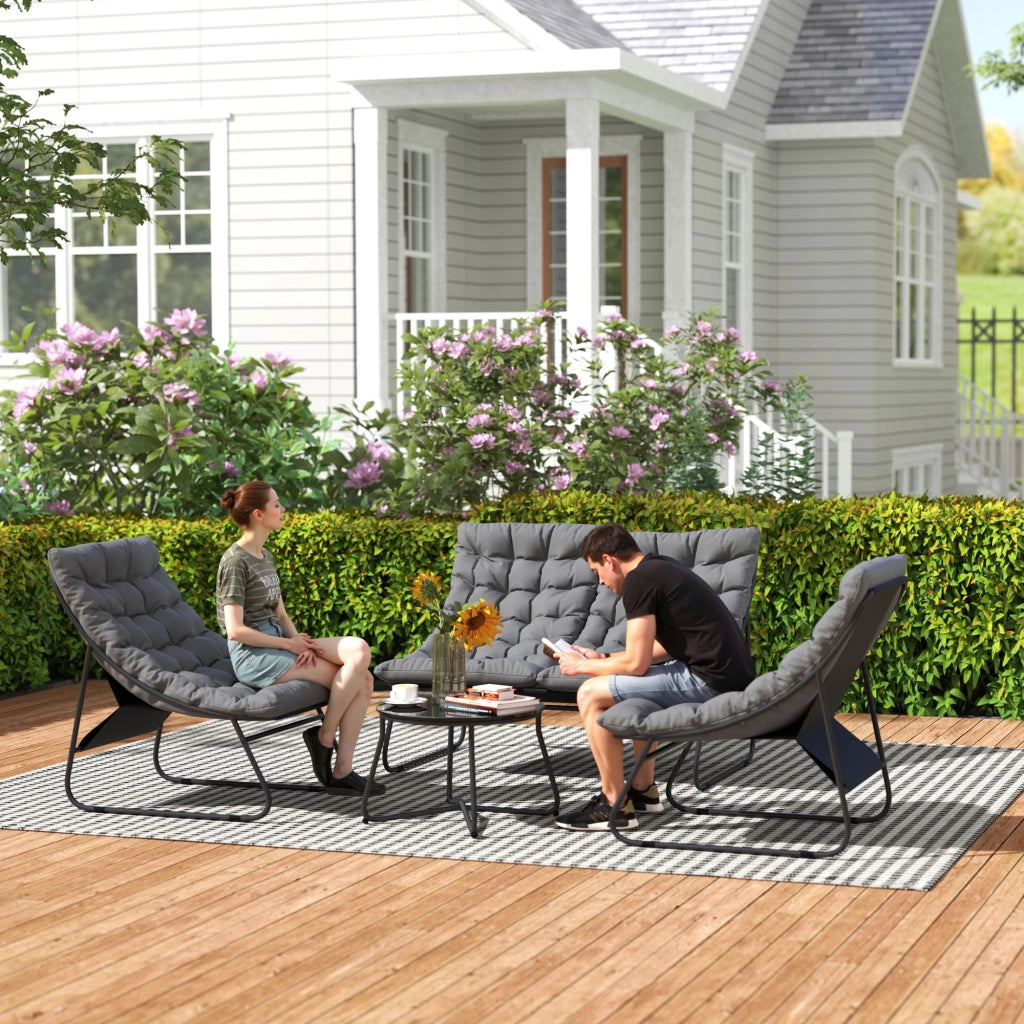 Set Mobili da Giardino 4 Posti in Acciaio con Divano 2 Sedie e Tavolino Grigio per Terrazzo e Balcone Robusto e Resistente