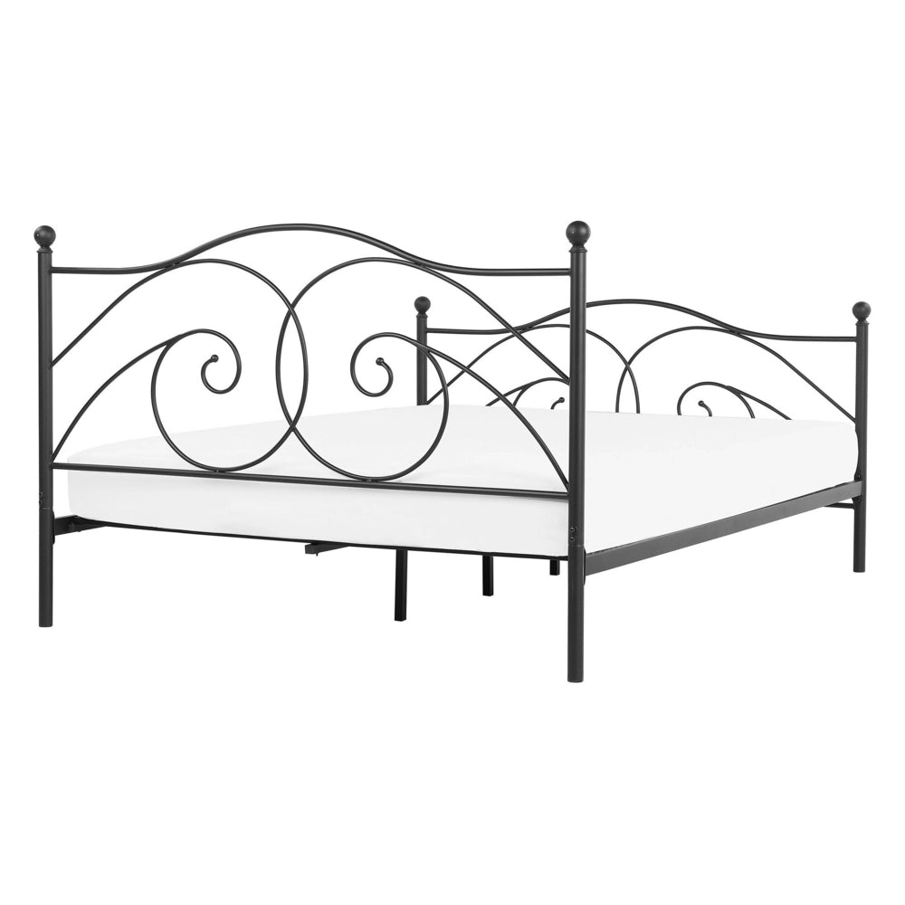 Letto matrimoniale 140 x 200 cm Rete a doghe con struttura in metallo Nero Retro