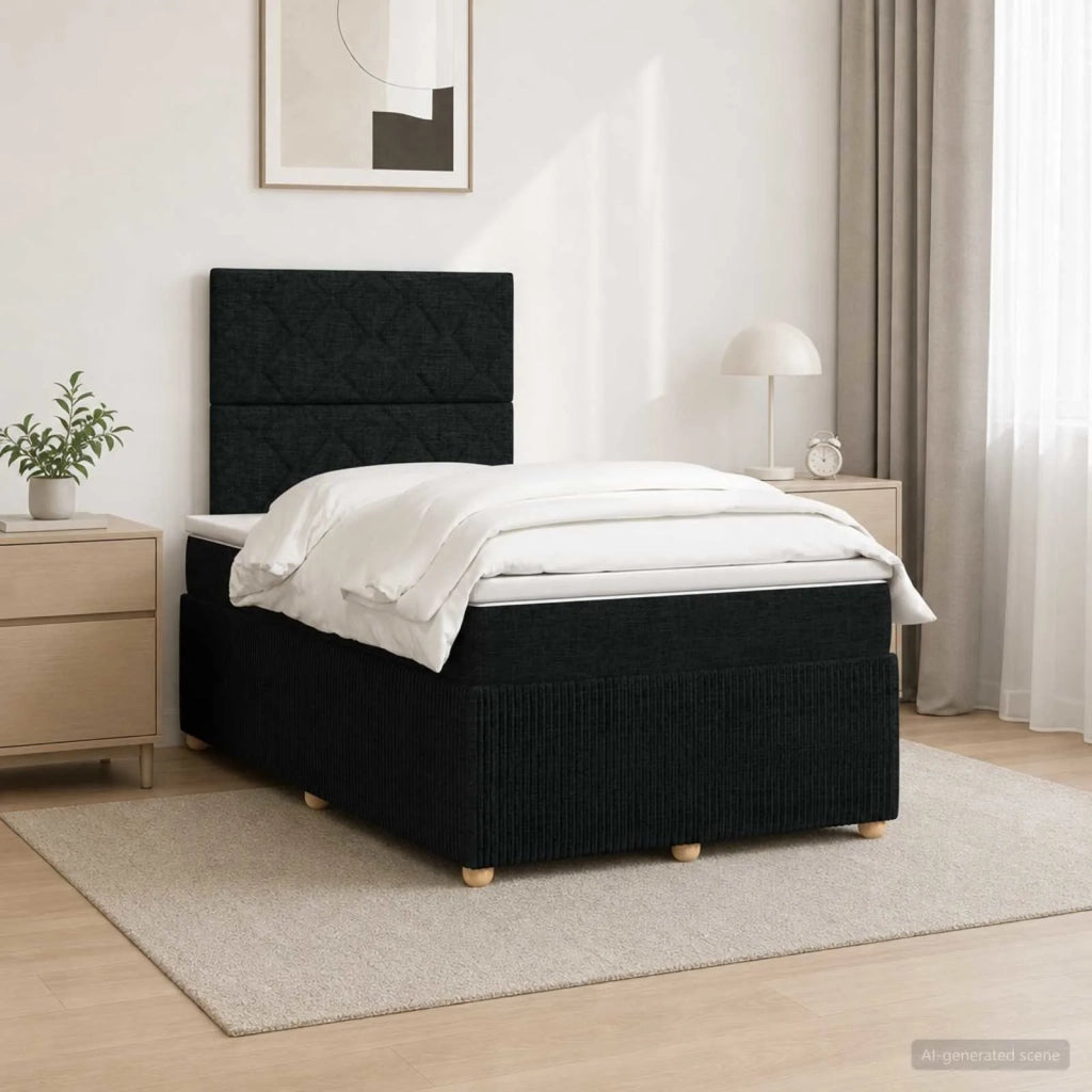 Letto Box Spring LED con Materasso Nero 120 x 200 cm Tessuto 3455841