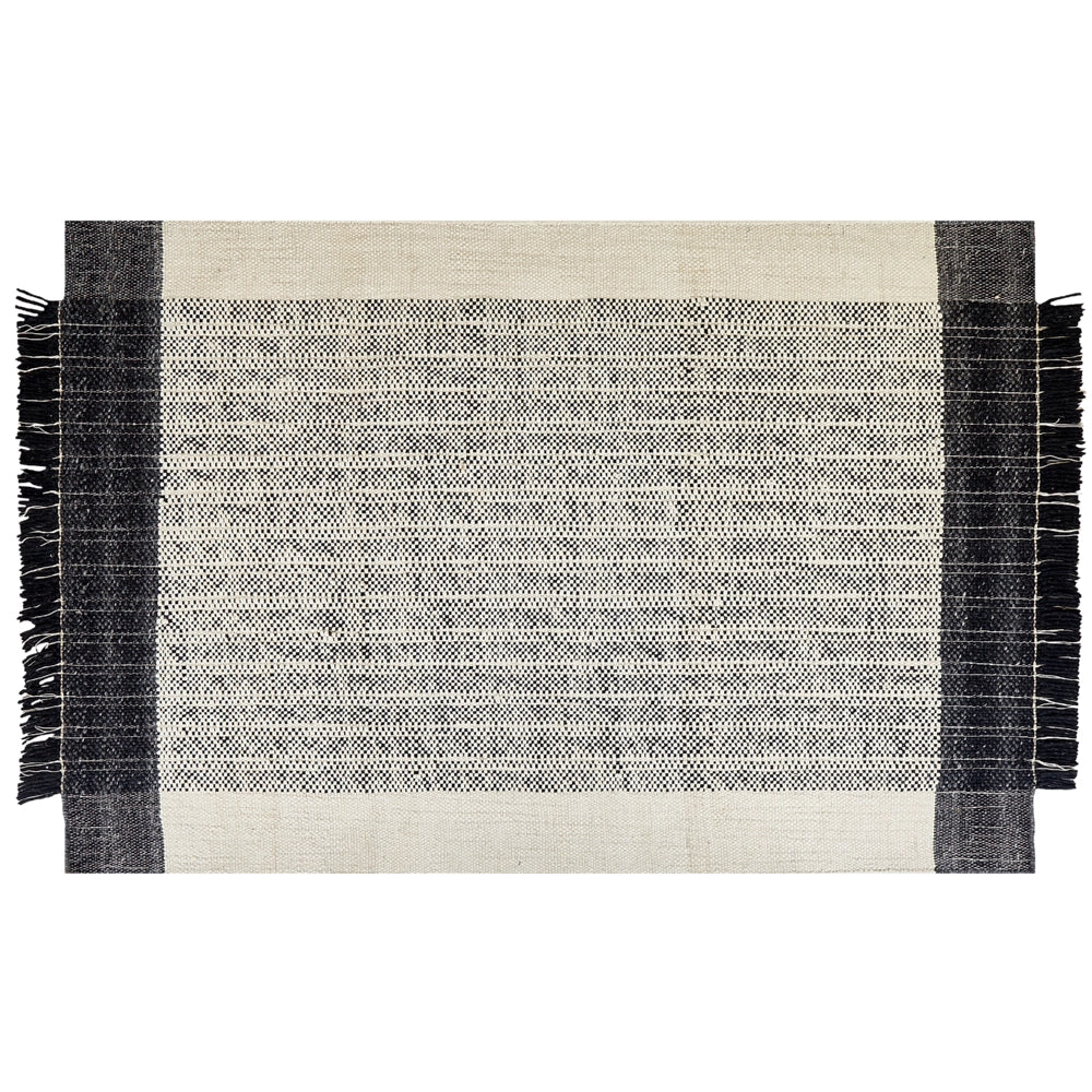 Tappeto bianco e nero lana cotone 140 x 200 cm intrecciato a mano rettangolare con frange