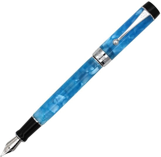 Penna in Celluloid con Converter - Punto di Scrivita Medio e Cappuccio a Viti in Blu