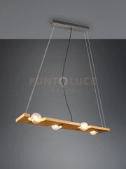 Sospensione TAILOR 4 luci L.115cm legno naturale e metallo acciaio anticato 314300430