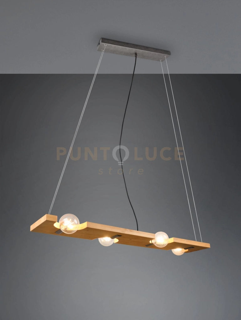 Sospensione TAILOR 4 luci L.115cm legno naturale e metallo acciaio anticato 314300430