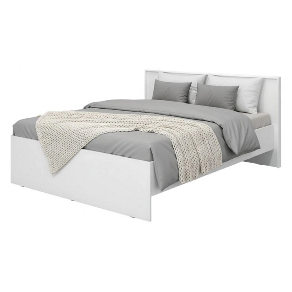 Letto Matrimoniale Gamalero, Letto Matrimoniale Testiera Dettaglio Geometrico, Bianco Opaco