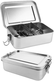 Lunchbox 2 in 1 in acciaio inossidabile 1400ml, con 2 contenitori metallici, ciotole in acciaio inossidabile con coperchio, contenitore per pane, lunchbox in acciaio inossidabile per adulti