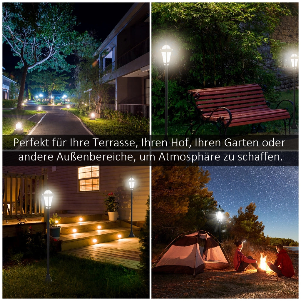 Lampada Solare Da Giardino Doppia Ø18,5 X H129 Cm Plastica Nera Per Esterni Con Sensore Crepuscolare