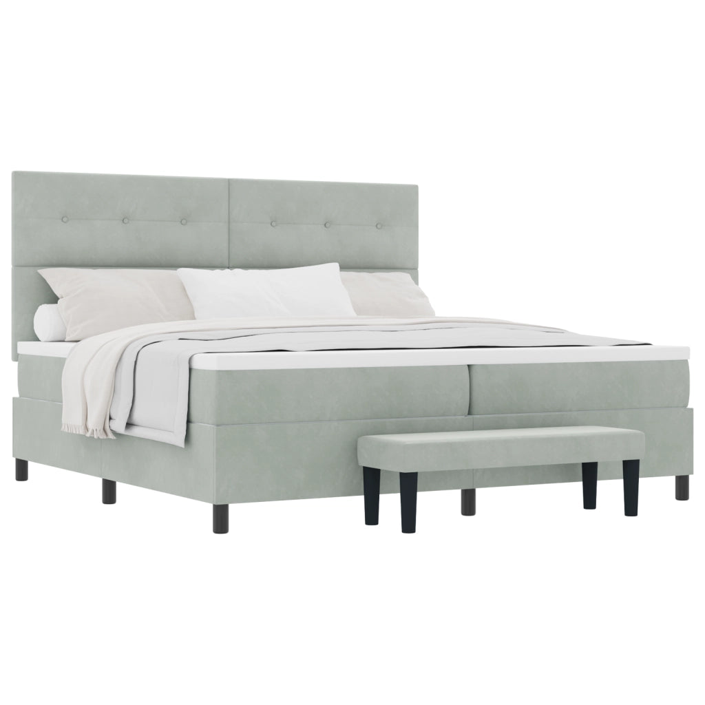 Letto con Rete a Molla e Materasso & Panca Grigio Chiaro 200x200 cm Velluto