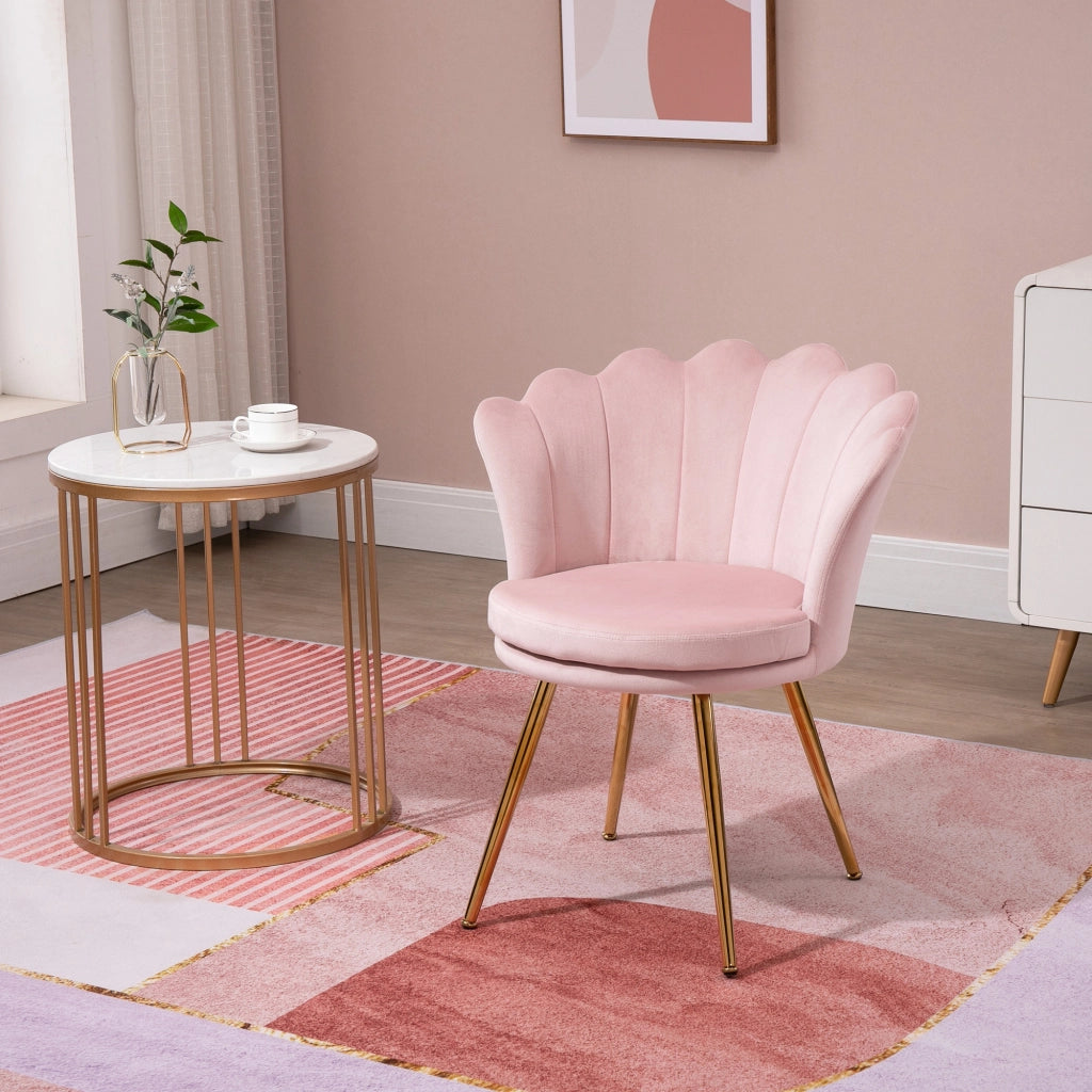 Poltrona da Salotto a Conchiglia Stile Vintage in Velluto con Gambe Dorate Rosa