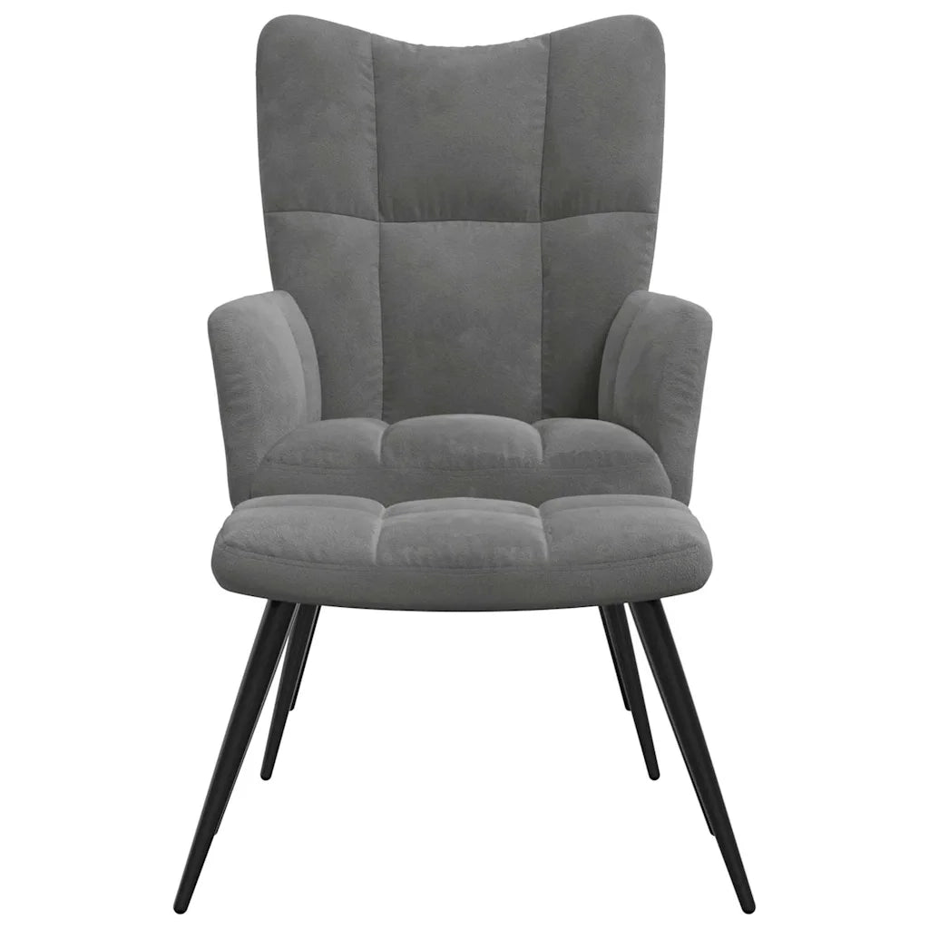 Divano Sedia-Poltrona Relax con Poggiapiedi Grigio Scuro in Velluto 369651