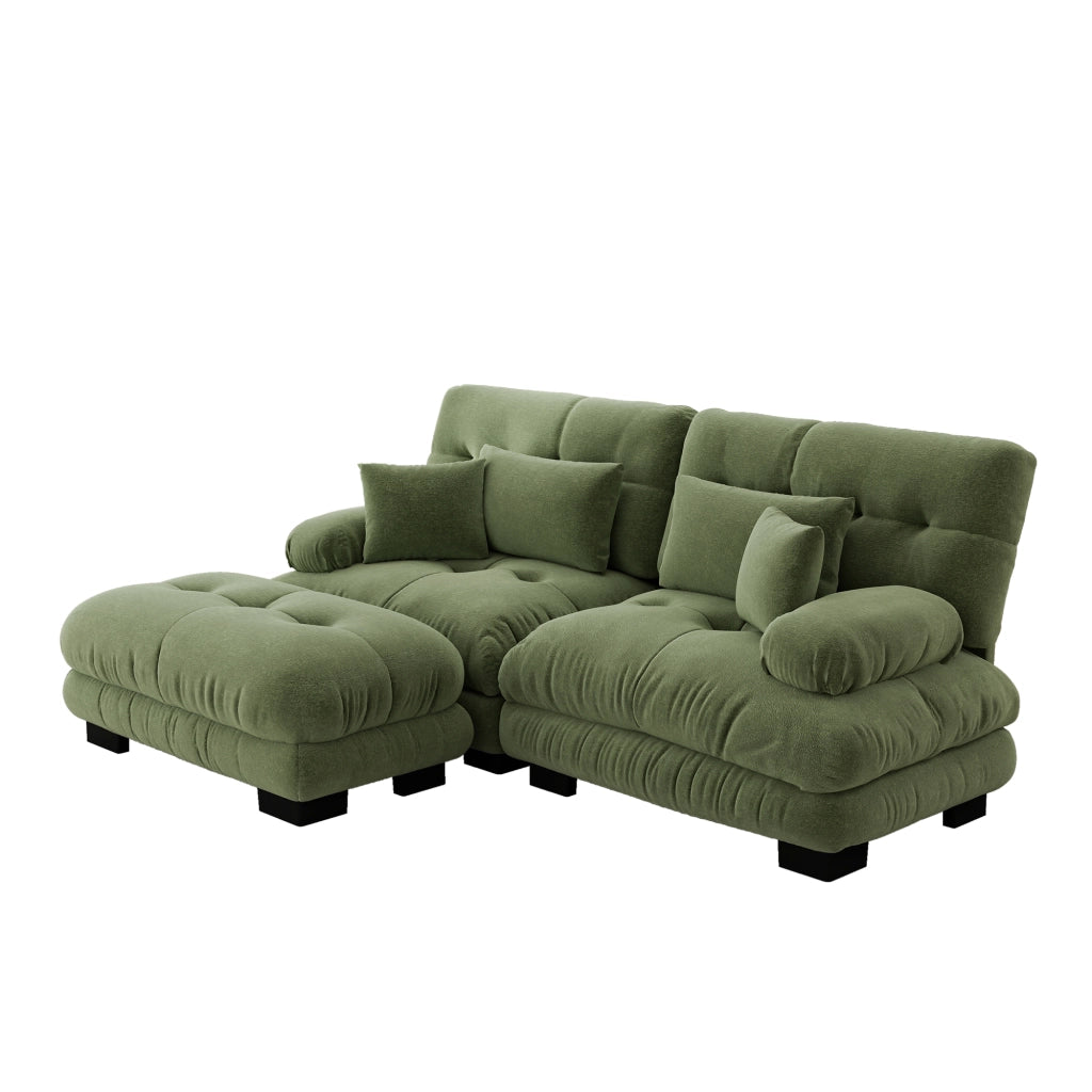 Divano Angolare in Tessuto Chenille ¨C Xylo ¨C Verde, Cuscini, Ottoman, Braccioli