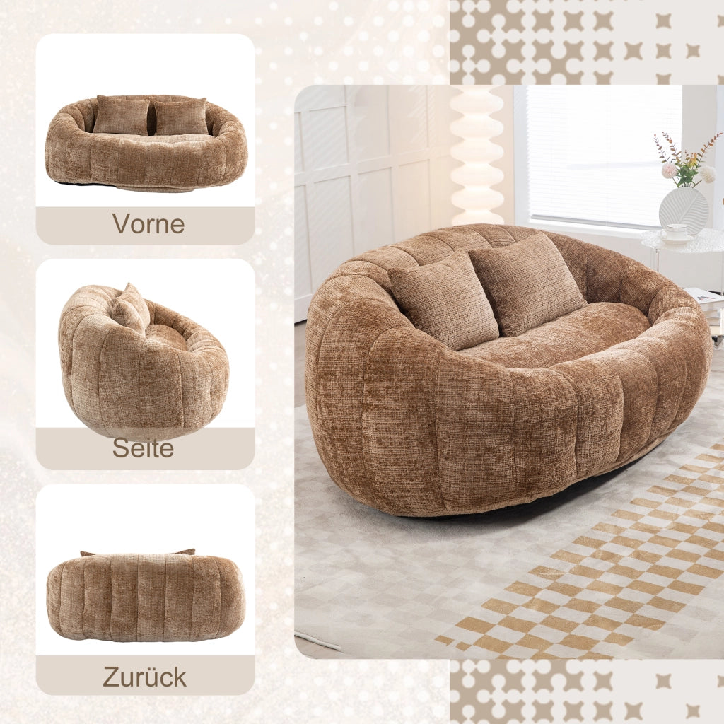 Divano Pouf 2 Posti con Braccioli Ergonomico Schienale Alto Memory Foam Comfort in Ciniglia Caffè